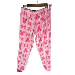 Disney Pajama Pants Womens Small Pink Fleece Jogger Pull On Mickey Ears